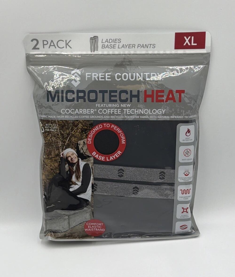 Free Country Microtech Heat Base Layer Pant Women's XL Black Stretch -Pack of 2